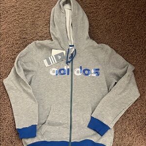 Adidas Gray Hoodie with Blue Details